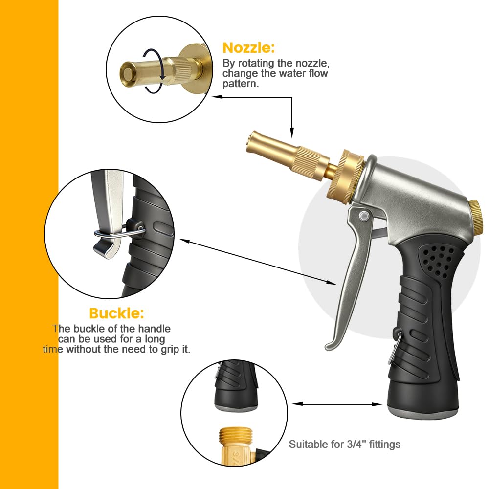 Garden Hose Nozzle with Soap Dispenser, High Pressure Water Nozzle with Adjustable Spray Patterns for Watering Plants, Car Washing, and Pet Showering (Foam Gun A)