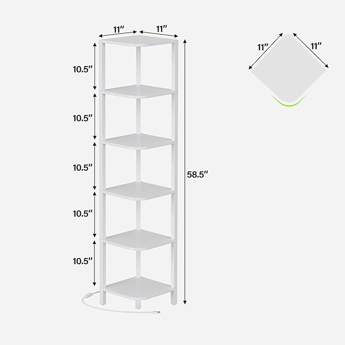 TUTOTAK Corner Shelf with LED Light, 6-Tier Corner Bookshelf