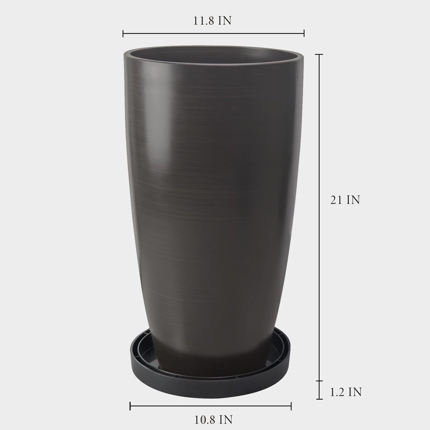 ZMTECH 21 Inch Tall Outdoor Planters Set of 2 Round Tall Plant Pots for Outdoor/Indoor with Shelf Inset, Dark Brown Glossy Smooth Finish - Large Plastic Pots with Drainage Holes for Front Porch Patio