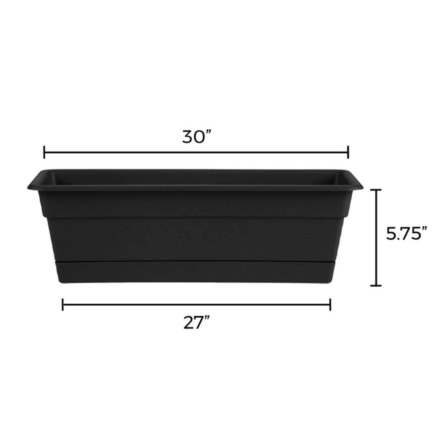 Bloem Dura Cotta Window Box Planter: 30" - Black - Large Box with Tray, Weatherproof Resin Box, Removable Tray for Indoor & Outdoor Use, Gardening, 4 Gallon Capacity