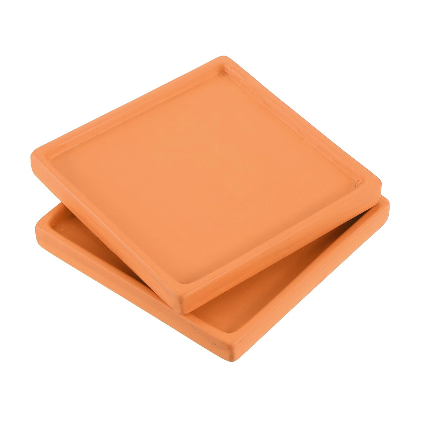PATIKIL 5 Inch Plant Pot Saucers, 2 Pack Ceramic Square Plant Saucer Tray Flower Planter Drip Tray for Indoors Outdoors Patio Balcony, Orange