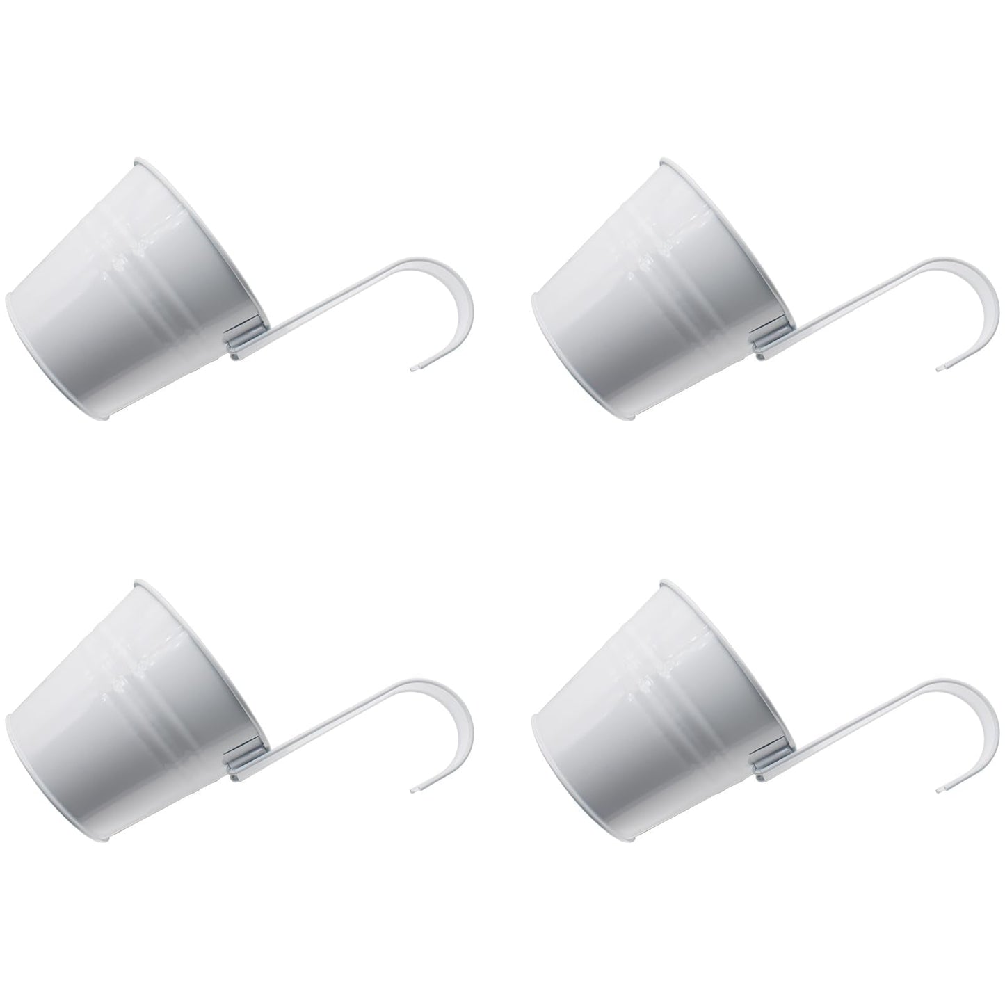 HAJXZH 4PCS White Balcony Decor Iron Flower Pot 5'' Hanging Plant Metal Buckets with Detachable Hooks and Drainage Holes for Railing Patio Garden Decor
