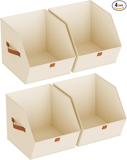 Homsorout Fabric Closet Storage Cubes - 4 Pack Square Storage Bins with Dual Handles for Clothes, Towels, Toys, Cube Storage Organizers for Bedroom, Nursery, Shelves, Closet, Small Spaces, Beige
