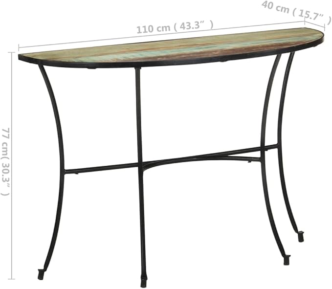 Rustic Solid Reclaimed Wood Side Table, Mixed Color Finish Crescent Console