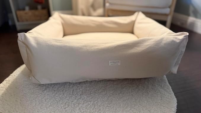 Rectangular Natural Cotton Canvas Dog Bed with Raw Cotton Insert – Eco Friendly Pet Bed with Removable Washable Cover, Breathable Cushion for Dogs & Cats (Natural, Medium 30" × 20" × 7")