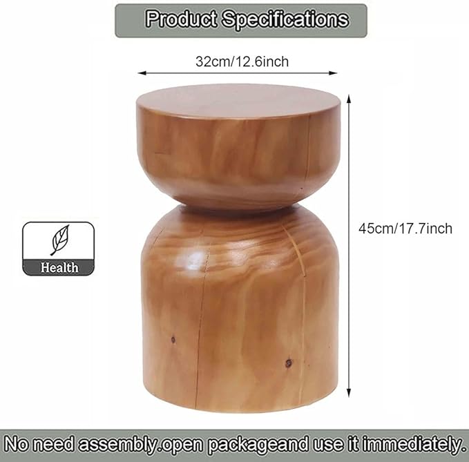 Solid Wood Stool & Sofa Side Table, Rustic Hourglass Wabi-Sabi Accent Coffee