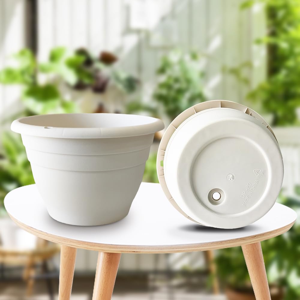 RooTrimmer 5 Pack 10 Inch Plant Pots for Indoor Outdoor,Plastic Floor Planters with Drainage Holes,Lightweight Flower Pots for Home,Patio & Garden(White)