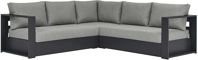 Modway Tahoe Aluminum 3-Piece Outdoor Patio Furniture Gray, Modular Sectional