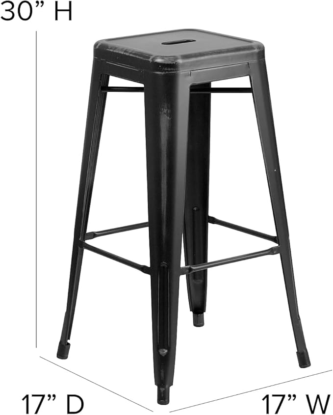 Flash Furniture Kai Commercial Grade 30" High Backless Distressed Black Metal