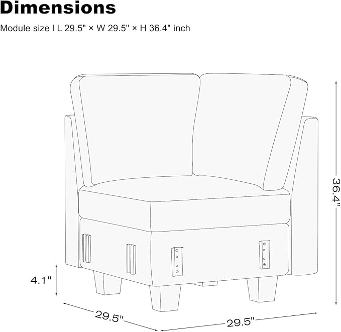 Belffin Chenille Corner Seat for Modular Couch. Sectional Sofa Module. Beige.