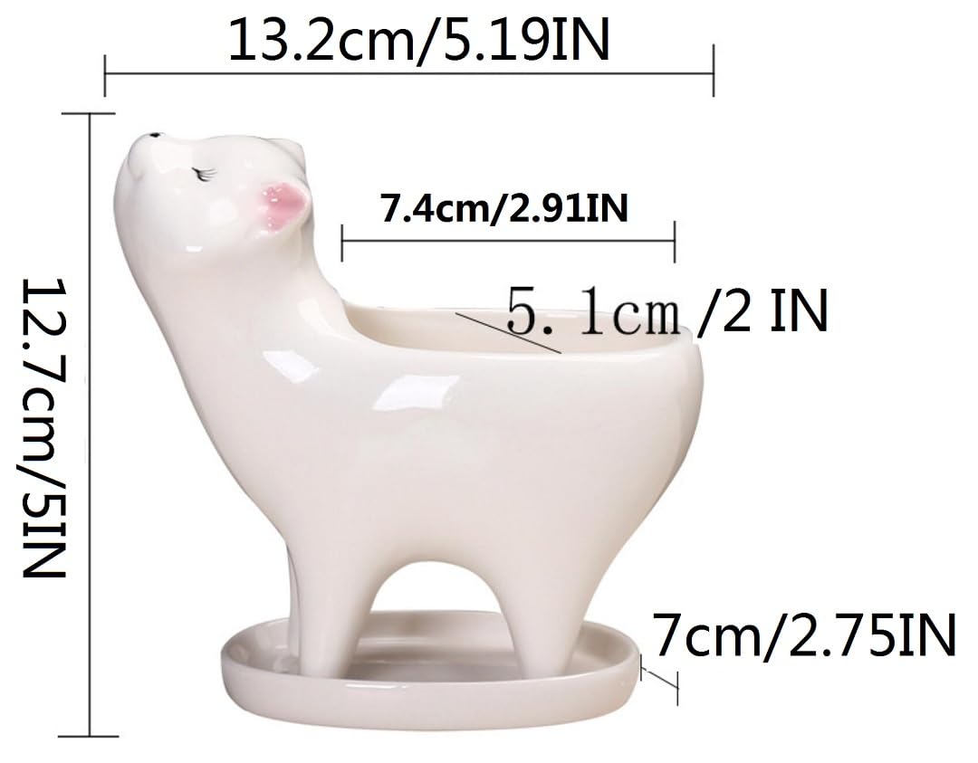 zmgmsmh Ceramic Succulent Plant Pot Cactus Plant Pot Flower Pot Container Planter with Drainage Hole Home Office Desk Garden Gift Idea Animal Shaped Flower Pot Cute Vase Pot (White Cat)