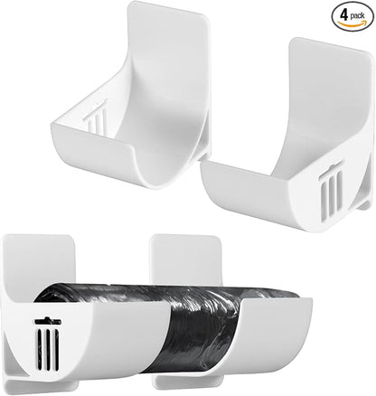 PEUTIER 2.5 Inch Small Trash Bag Holder, 4pcs Plastic, Wall Mount Kitchen Organizer, Multifunctional Storage for Home, White (05010)