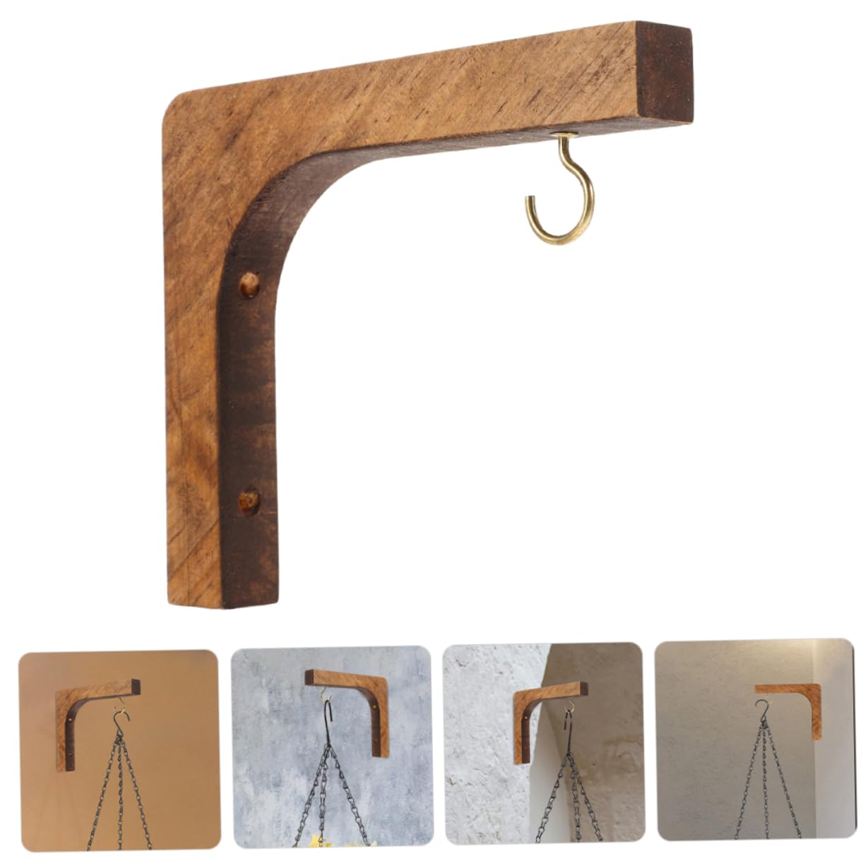 UKCOCO Wooden Plant Hangers for Indoor and Outdoor Use 2-Piece Wall Mounted Hooks for Hanging Plants Heavy Duty Support