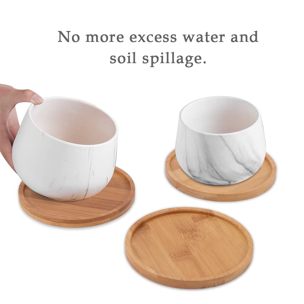 Qirvaten 4 Pack Bamboo Plant Pot Saucers, 4.7 Inch Round Bamboo Coaster Plant Drainage Tray Cork Wood Drip Pads Plates for Owl Pots Succulent Pots, Flower Pot
