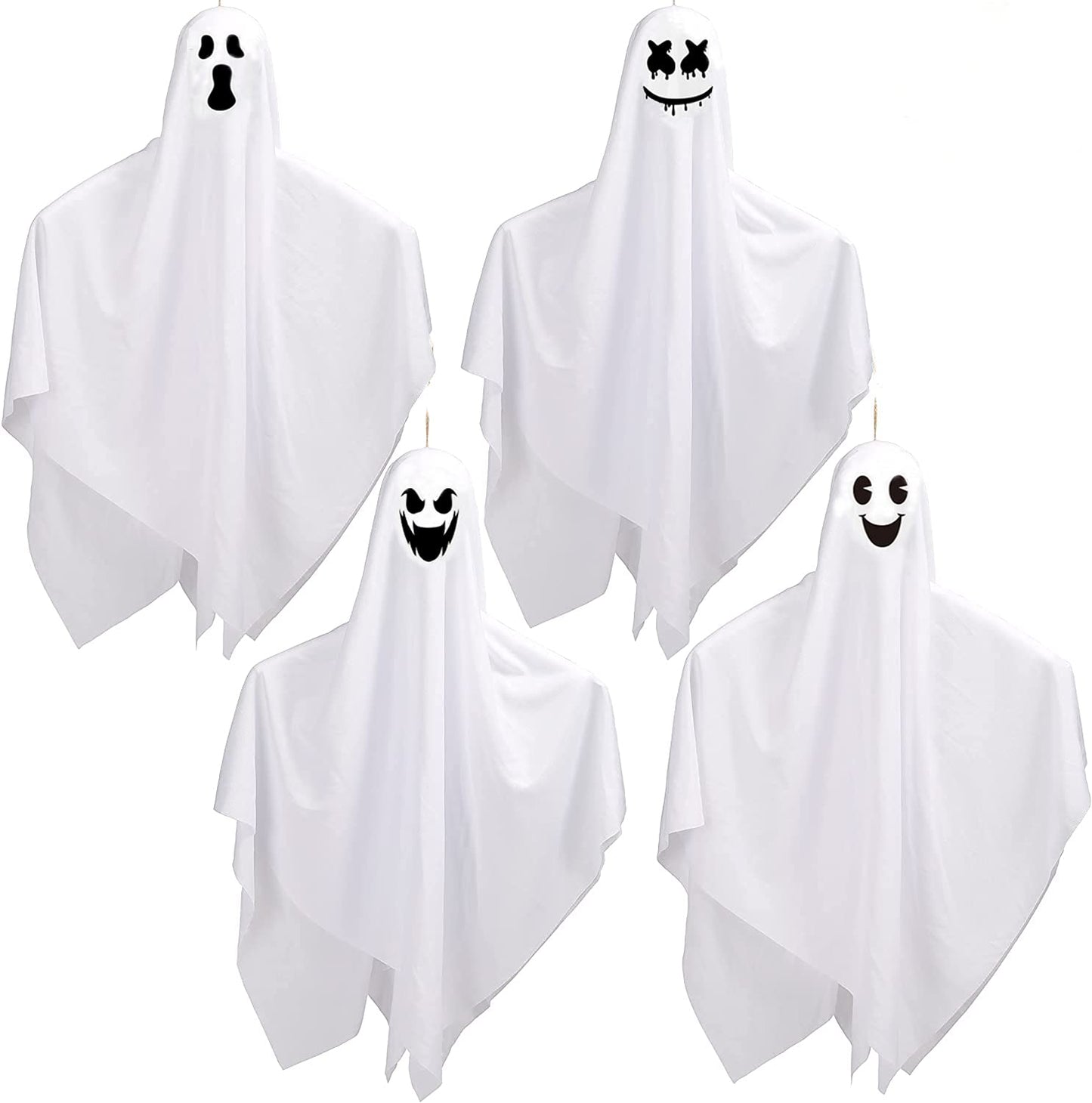 CCINEE 4 Pack Halloween Hanging Ghosts Decorations, 27.5“ and 35.5” Flying Outdoor Ghosts Assorted for Halloween Front Yard Patio Lawn Garden Party Supply