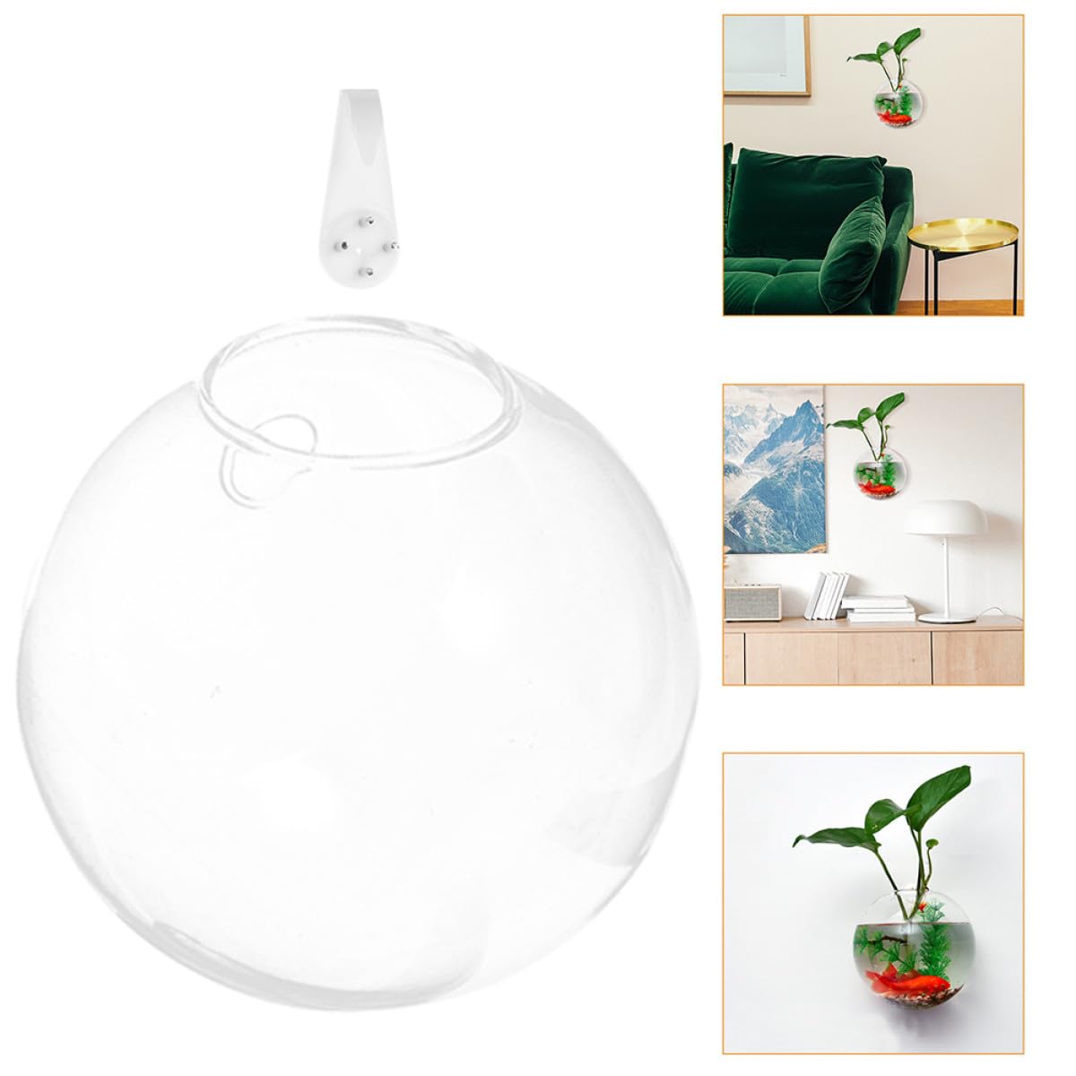 SOLUSTRE Hanging Hydroponic Vase Wall Planter 4pcs Glass Terrariums with Crystal Clay Nail Set Small 10cm Glass Bottles for Indoor Plant Propagation Home Décor
