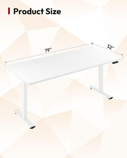 SANODESK Electric Standing Desk 79 x 32 Inches Height Adjustable Stand Up w/6-Button Controller Ergonomic Computer Desk with Splice Board for Home Office, White Frame + White Tabletop