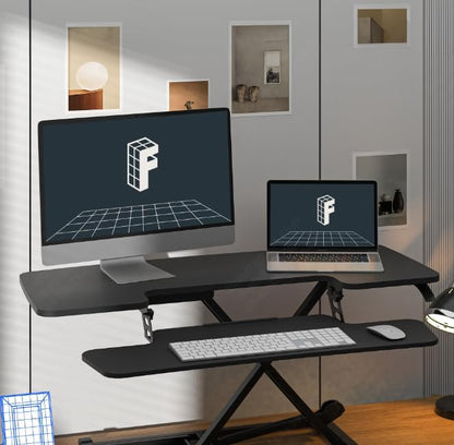 FLEXISPOT Sit to Stand up Desk Riser 42in Standing Desk Converter Height Adjustable Computer Workstation with Large Keyboard Tray Black