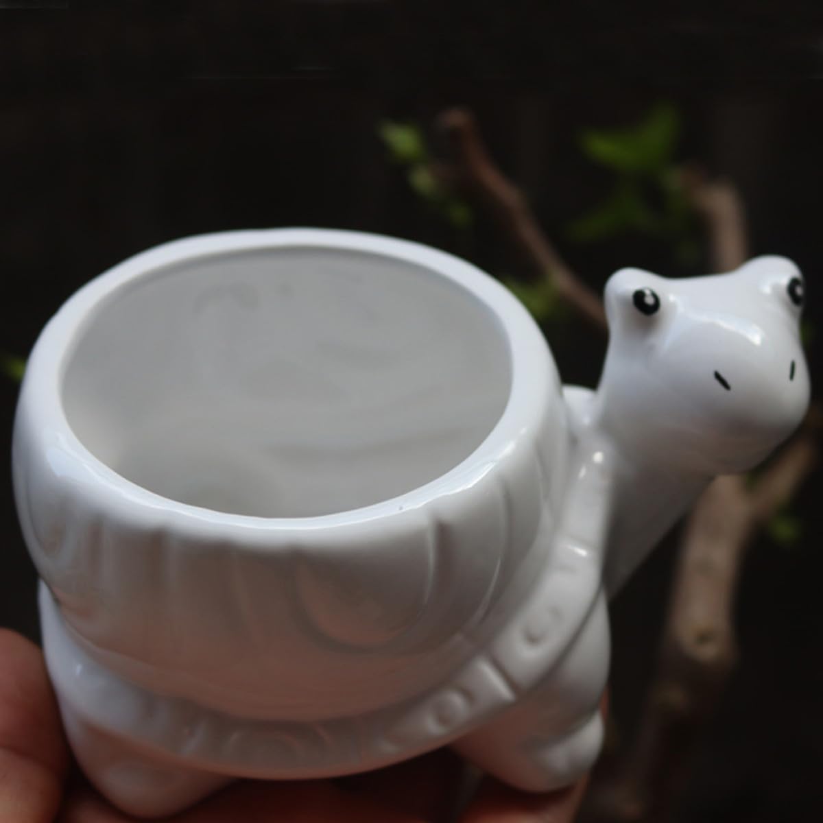 SEWACC Cute Cartoon Turtle Ceramic Flower Pot Succulent Planter for Indoor and Outdoor Plants White Small Decorative Garden Plant Container
