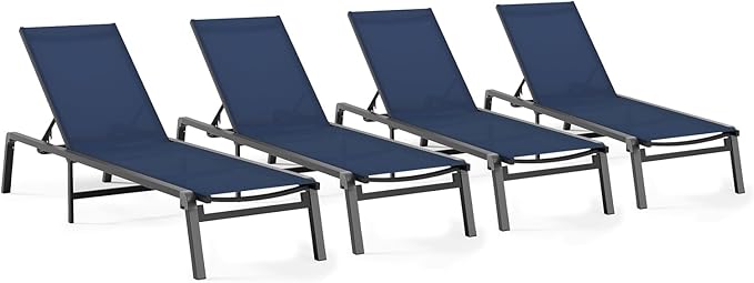Patio Chaise Lounge Chair Set of 4, Foldable Lounge Chair