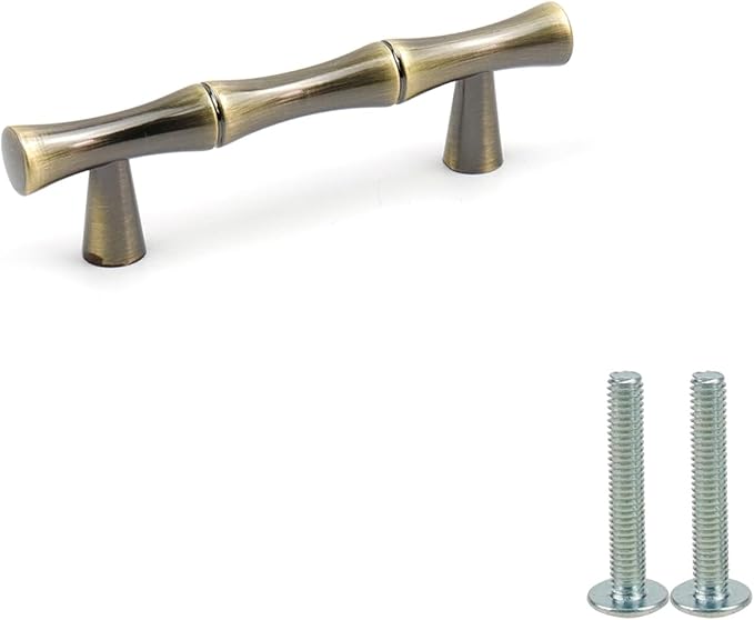 2PCS Bamboo Pull, Bronze Antique Brass Zinc Alloy Cabinet Handles, 2.5 Inch
