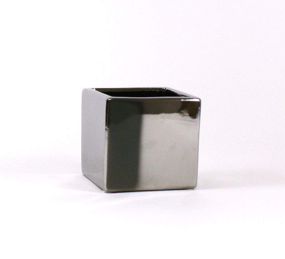 WGVI WGV Ceramic Cube Vase Width 5.5" Height 5" (Fits 5" Pot) Elegant Modern Block Square Floral Planter Terrarium Container Table Dresser for Event Accent Home Office Decor Silver 1 Piece
