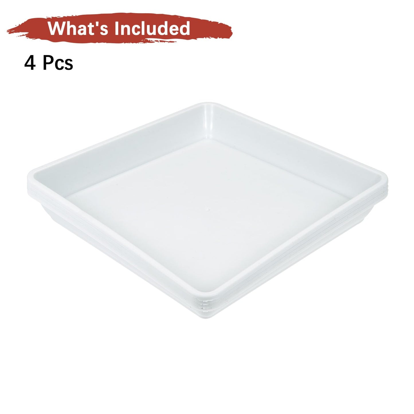 TIXIPEM 7IN Plant Pot Saucer [4PCS] - Square Flower Drip Tray Use for Indoor Outdoor Courtyard Garden Potted Water Drips and Soil - [White] Plastic Flower Pot Trays