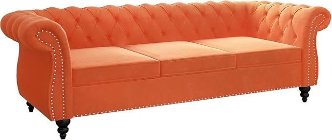 Mid-Century 3 Seater Sofa, Velvet Couch