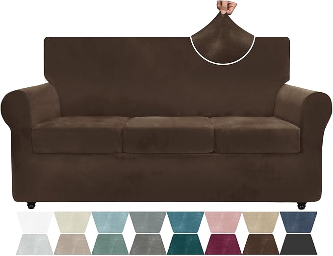 ZNSAYOTX Luxury Velvet Couch Cover 4 Piece Stretch Sofa Covers