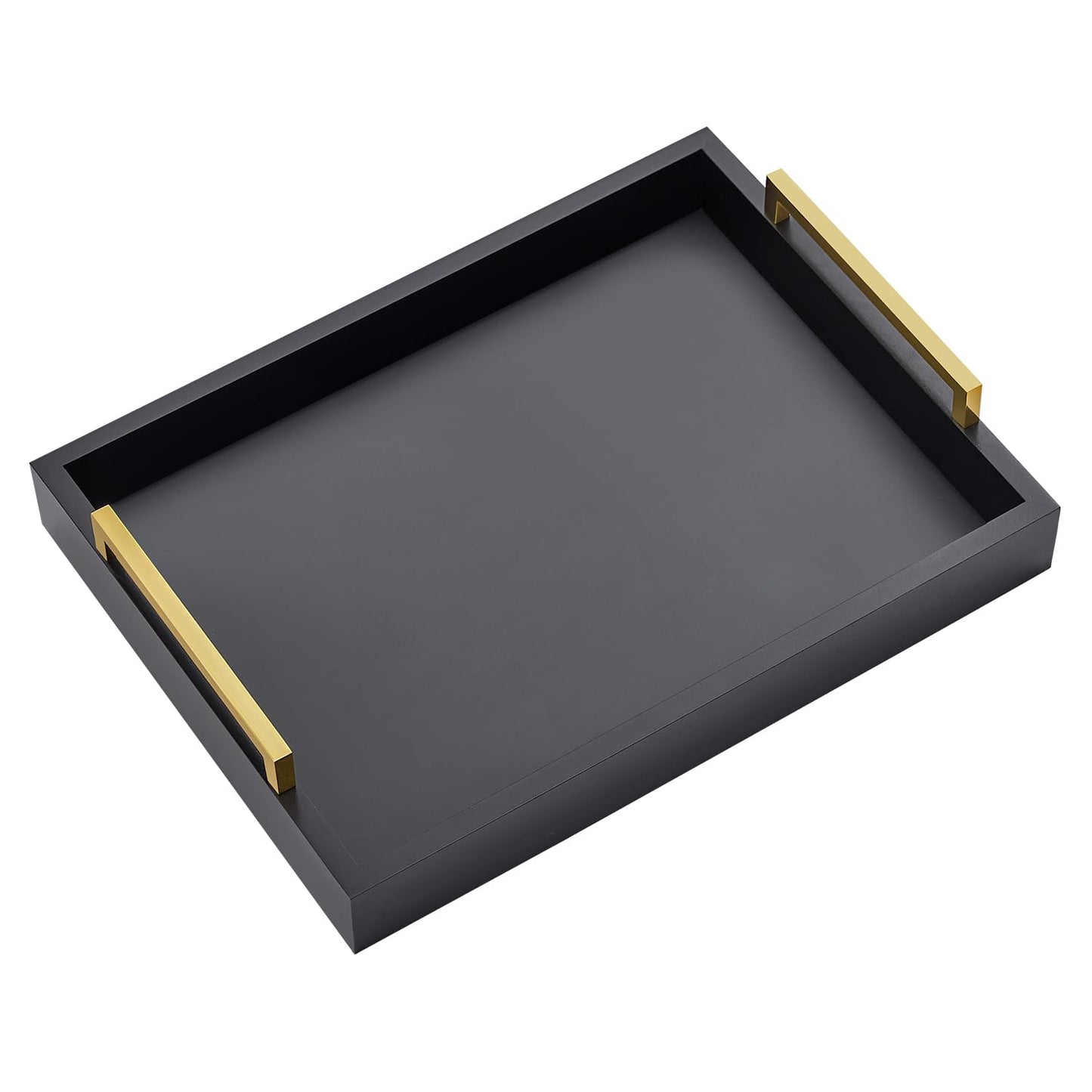 16"x12" Serving Trays with Handles, Black Decorative Serving Tray, Ottoman Trays for, Living Room, Bathroom, and Outdoors Decorative Trays (Black)
