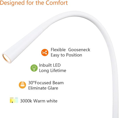 Wall Mounted Reading Lamp USB Charger Matt White LED 3W Warm White 3000K Plug for Reading (White USB Charger Dimmer 2pcs)