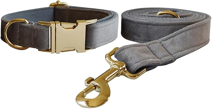 Love Dream Velvet Dog Collar and Leash Set, Soft & Comfy Adjustable Dog Leash and Collar with Heavy Duty Metal Buckle for Small Medium Large Dogs Training & Walking (XLarge, Grey)