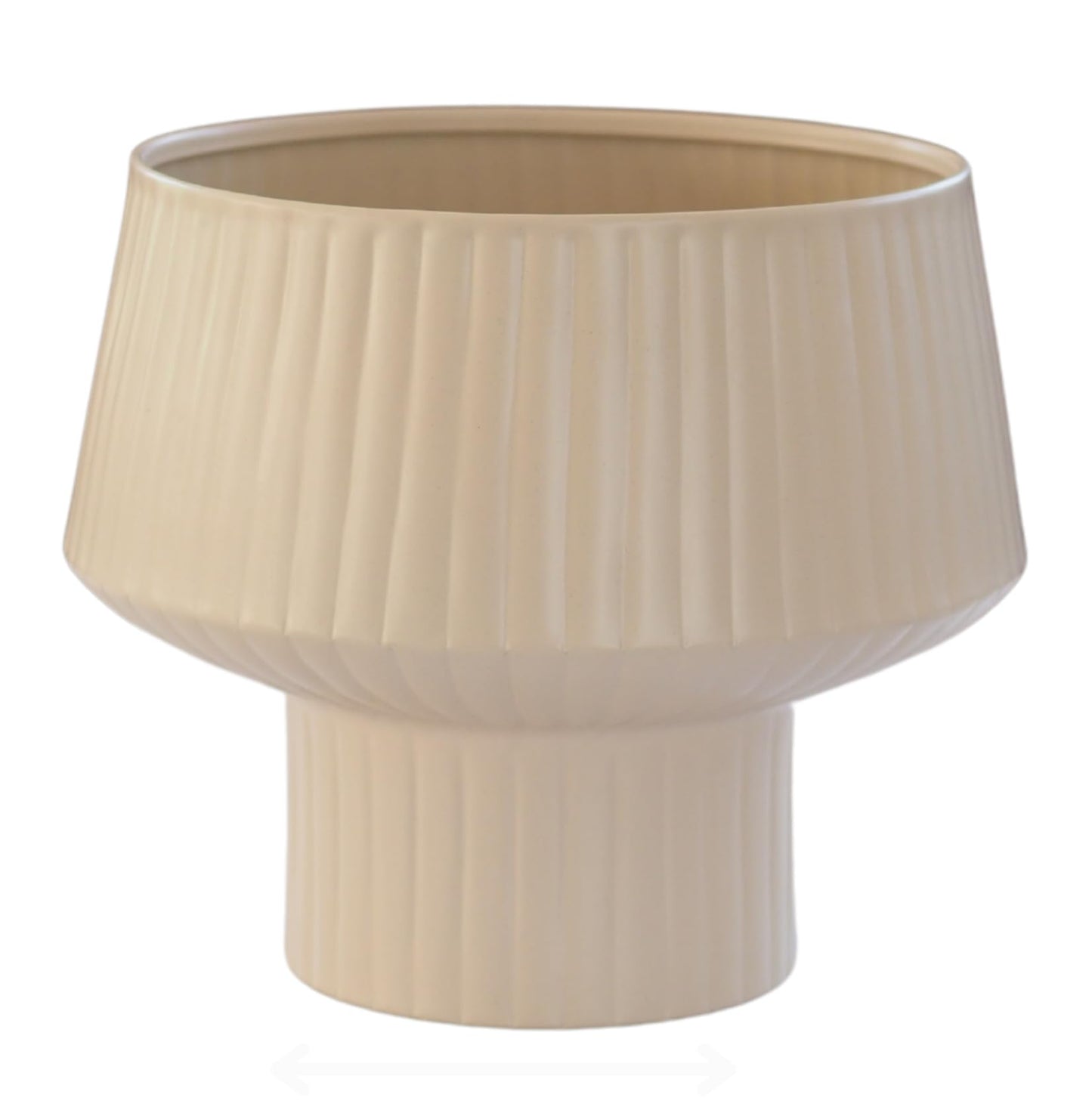 Wide Top Modern Handmade Metal Indoor Planter with Unique Shape, Vertical Grooved Design and Anti-Scratch Pads, Rust-Resistant Finish that is Sustainable Non-Plastic Pot Recyclable Metal Vase (White)