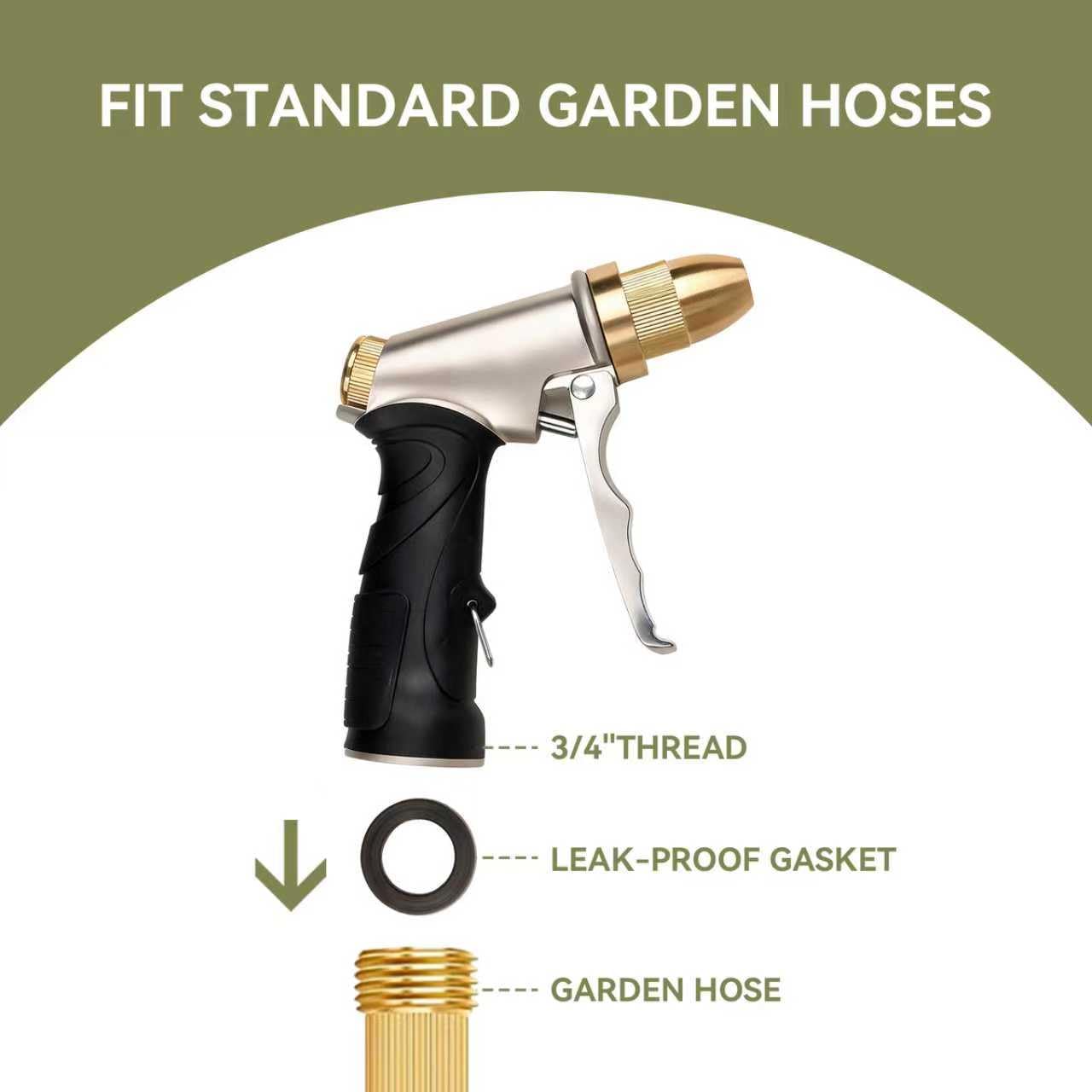 High pressure garden hose nozzle spray，Leak-Proof heavy metal water gun, watering plants and lawn, car washing, yard and pets (Soft Rubber Comfort Grip)