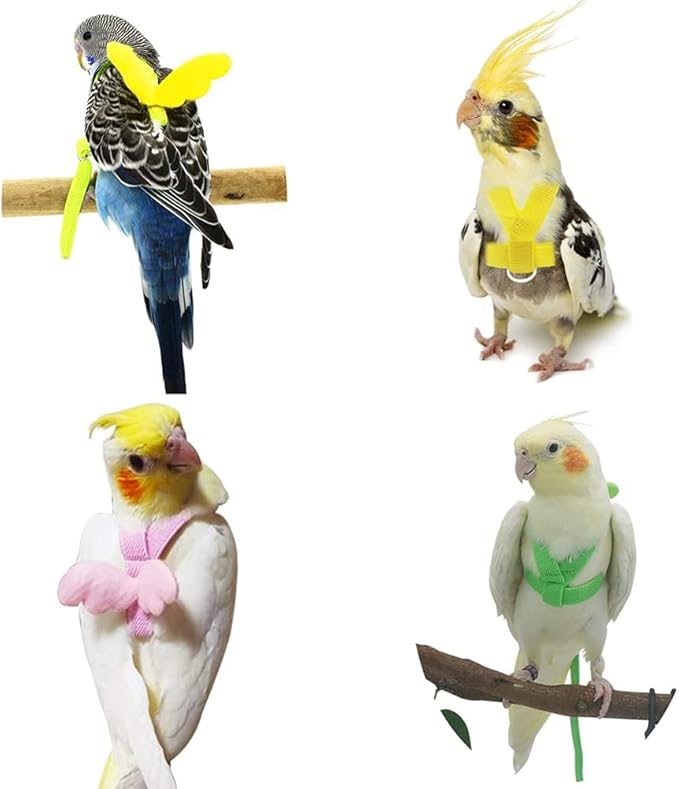Birds Adjustable Harness and Leash, Parrot Outdoor Flying Training Traction Rope Straps with Cute Wing for Small Animal Birds, Parrots, Pigeons, Lizard, Turtles (L,Green)