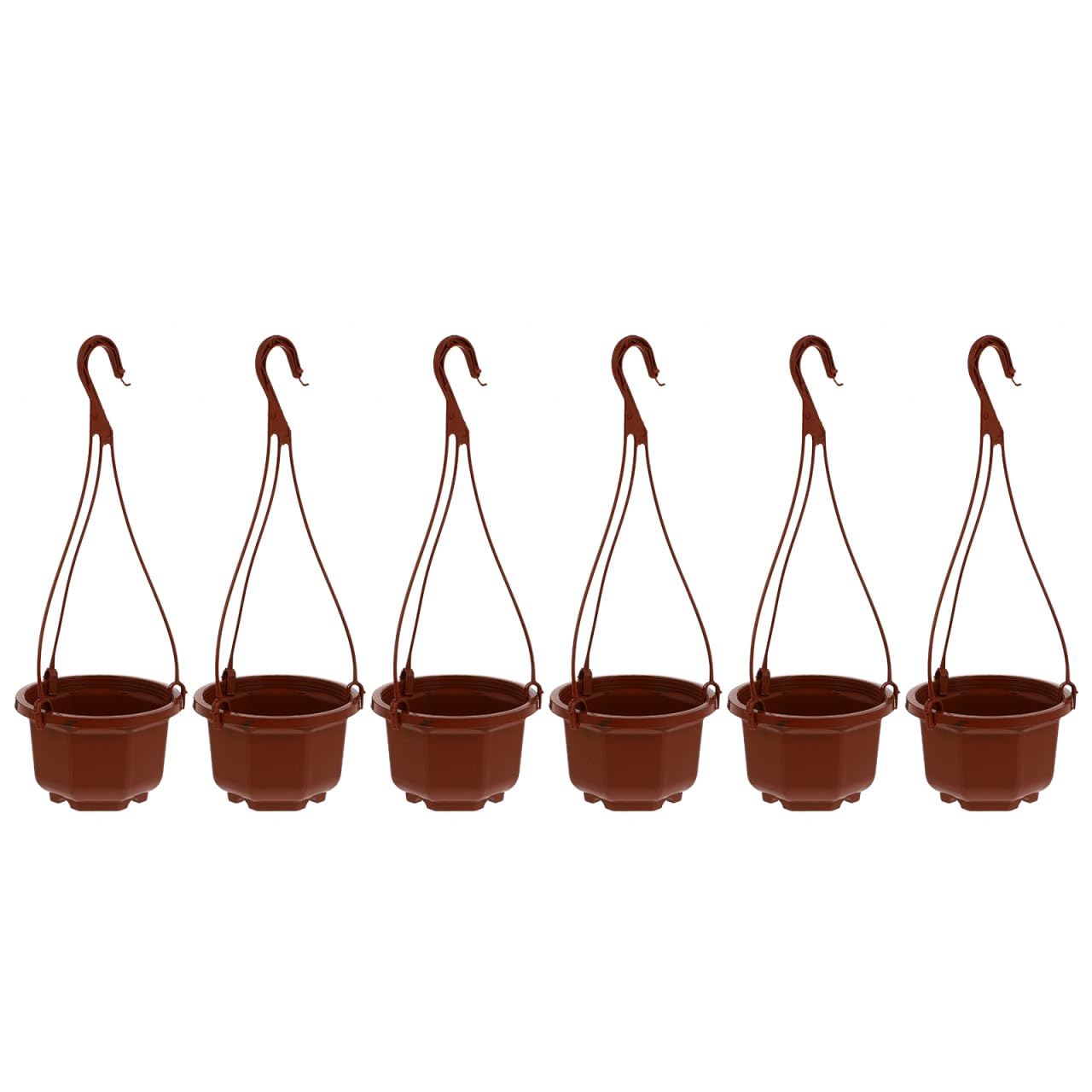 Wakauto 6Sets Plastic Hanging Flowerpots - Metal Hook & Chain Planters with Drainage Holes & Non-Slip Feet, Breathable for Succulents & Orchids, Indoor/Outdoor Home & Garden Use