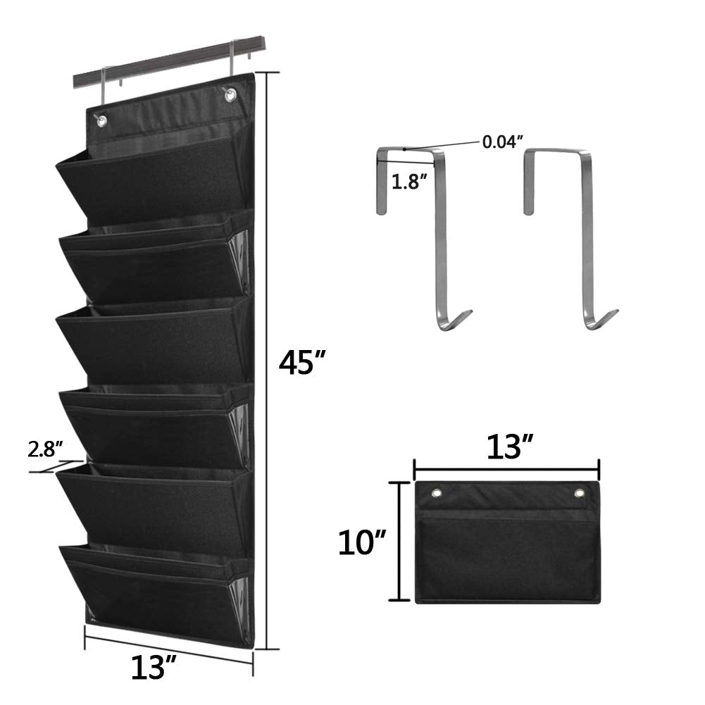Eamay Hanging File Organizer Wall Mount Storage Pocket Chart, Over The Door Office Supplies Pocket Chart for Classroom, School, Home Use - 2 Over Door Hanger Included (Black)