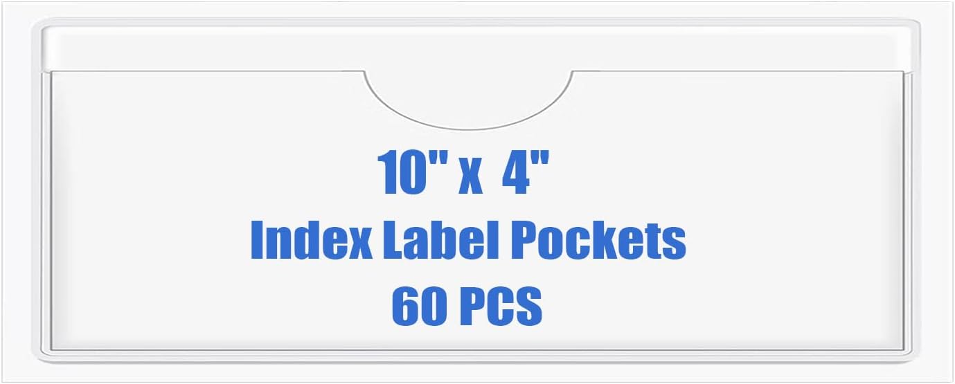 Origin-Joy 60 PCS Self Adhesive Index Card Pockets with Top Open, Clear Plastic Label Holder for Cards of Note, Library and Business, Adhesive Label Pockets & Card Holder (10 x 4 inch)