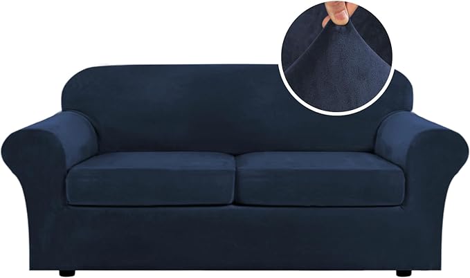 H.VERSAILTEX Real Velvet Plush 3 Piece Stretch Sofa Covers Couch Covers
