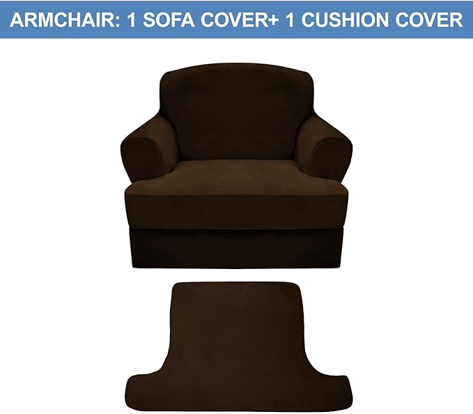 CUCRAF T Cushion Sofa Cover 2 Piece Armchair Slipcovers, Soft Thick Velvet