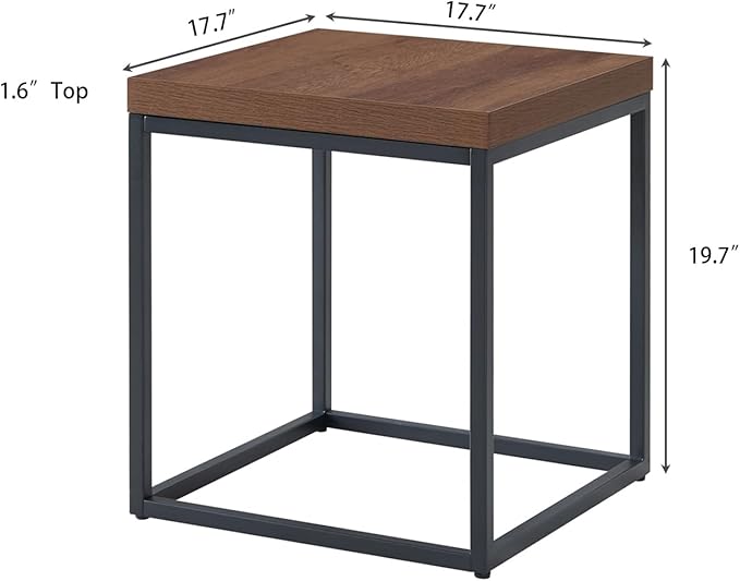 CENSI Modern Square End Table, Extra Thick 1.6" Wood Top & Metal Frame