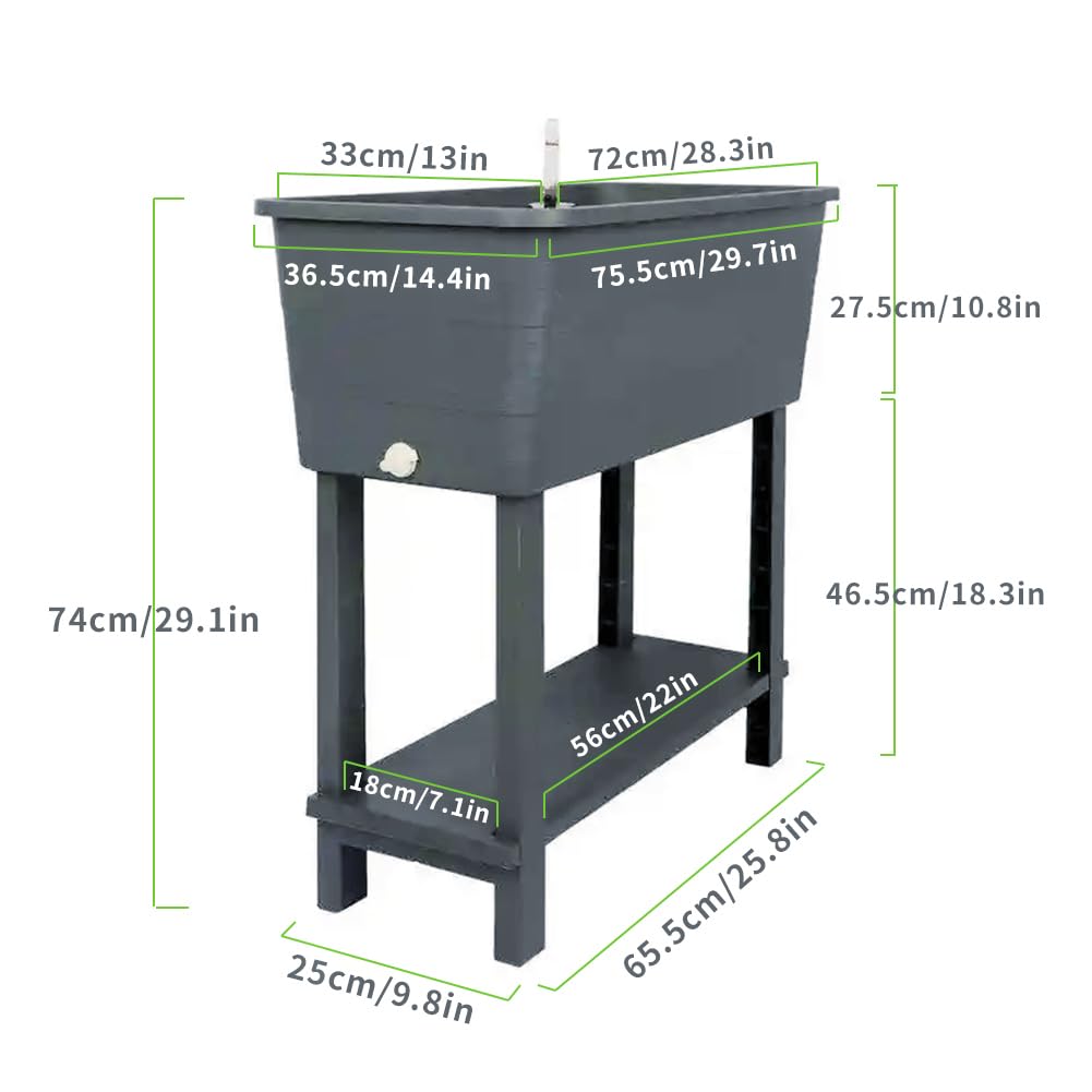 Megawodar 3 Pcs Self Watering Elevated Raised Garden Bed, Large Outdoor Plastic Planter Box Big Flower Plant Pot for Planting Flowers Vegetables and Herbs (3, Dark Grey)