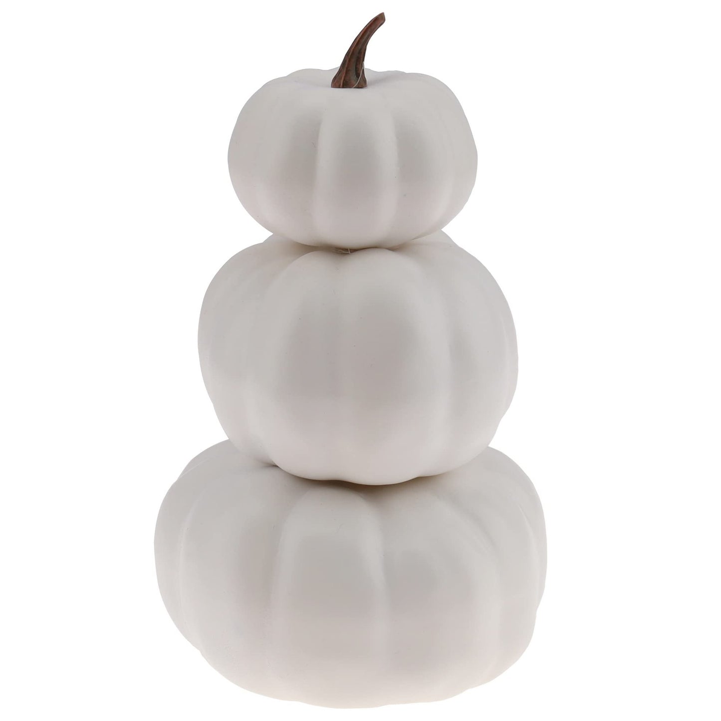 Gresorth 8 Inch Small Stacked White Pumpkins Tower Fake Artificial Halloween Decoration DIY Crafts Paintable Pumpkin for Home Party Table Kitchen Wedding Decorating - 1 Pcs