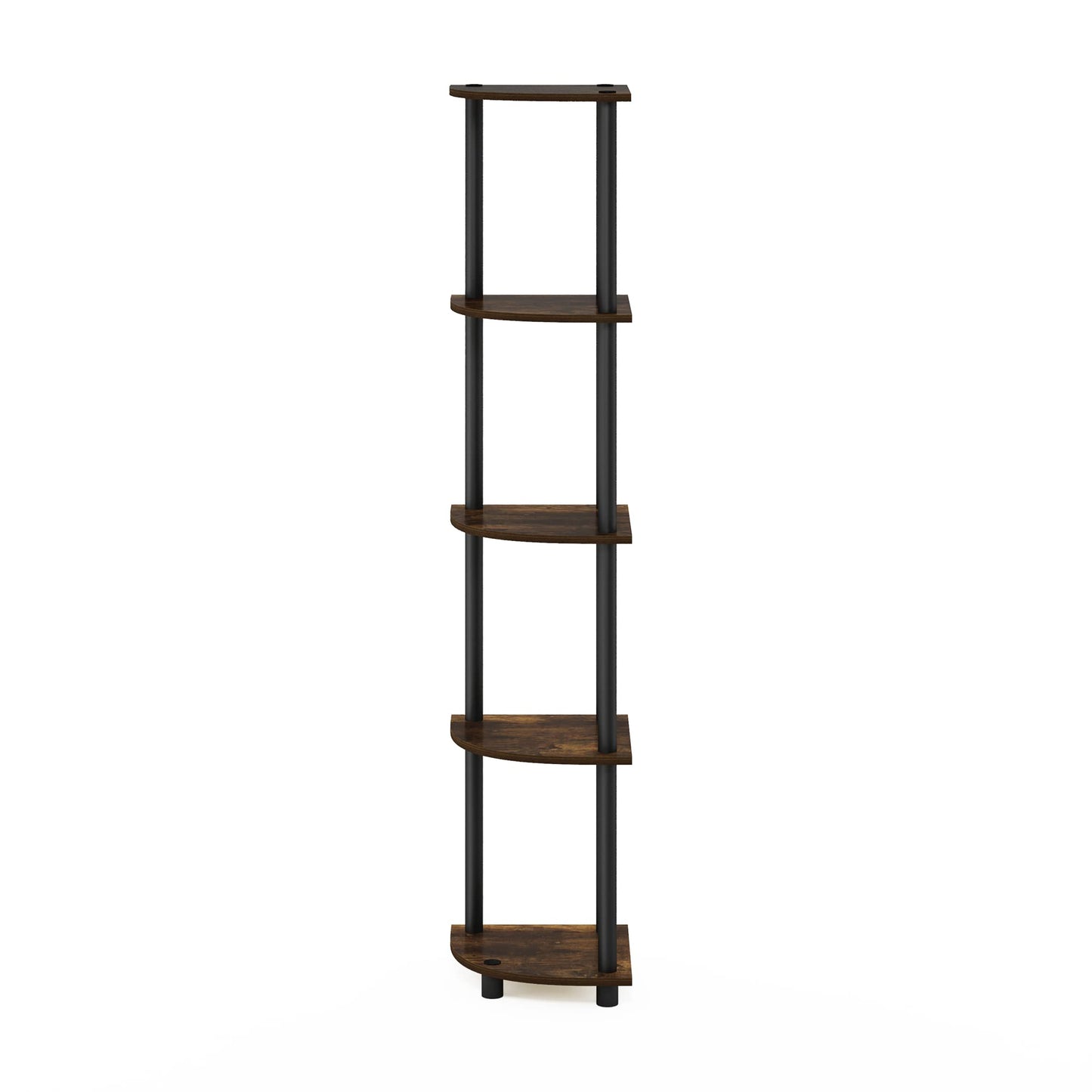 Furinno TURN-N-TUBE Corner Shelf, 5-Tier Corner Bookshelf, Open Storage Shelves, for Organization and Storage, Living Room, Home Office, Garage, Bedroom, Amber Pine