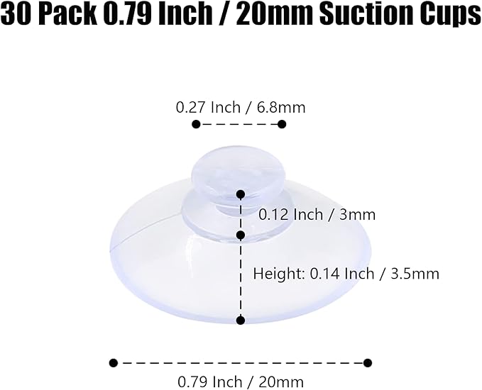 30 Pack Glass Table Suction Cups - 20mm Rubber Suckers Without Hooks
