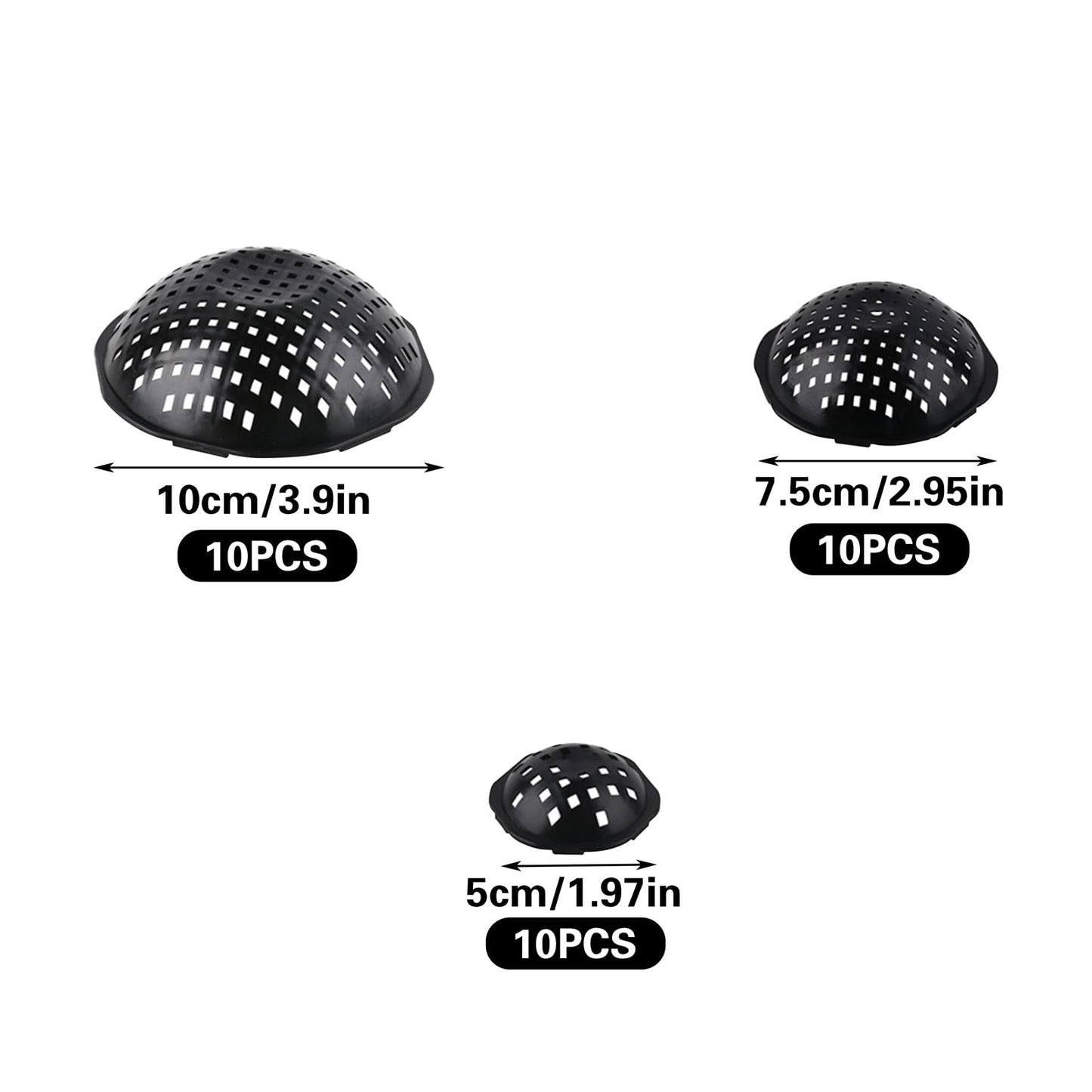30 PCS Flower Pot Hole Mesh Pad, 3 Assorted Sizes Semi-Arc Plastic Planter Bottom Drainage Mats for Bonsai Plant, Succulents, Potting, Breathable Gasket Prevent Clogging and Soil Loss, Black