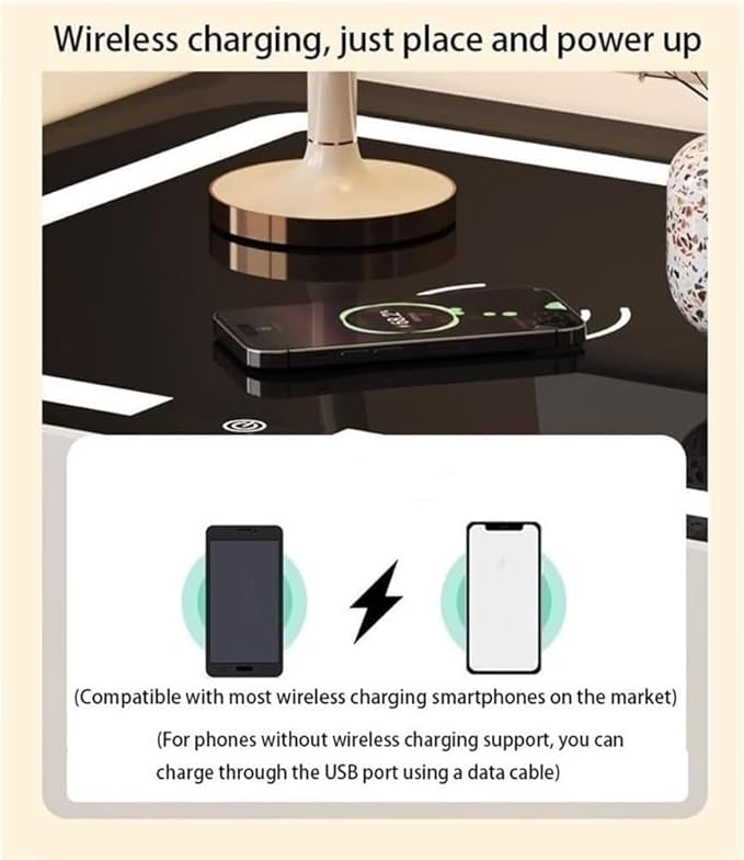 Modern Smart Nightstand with Wireless Charging with LED Sensor Light, Smart