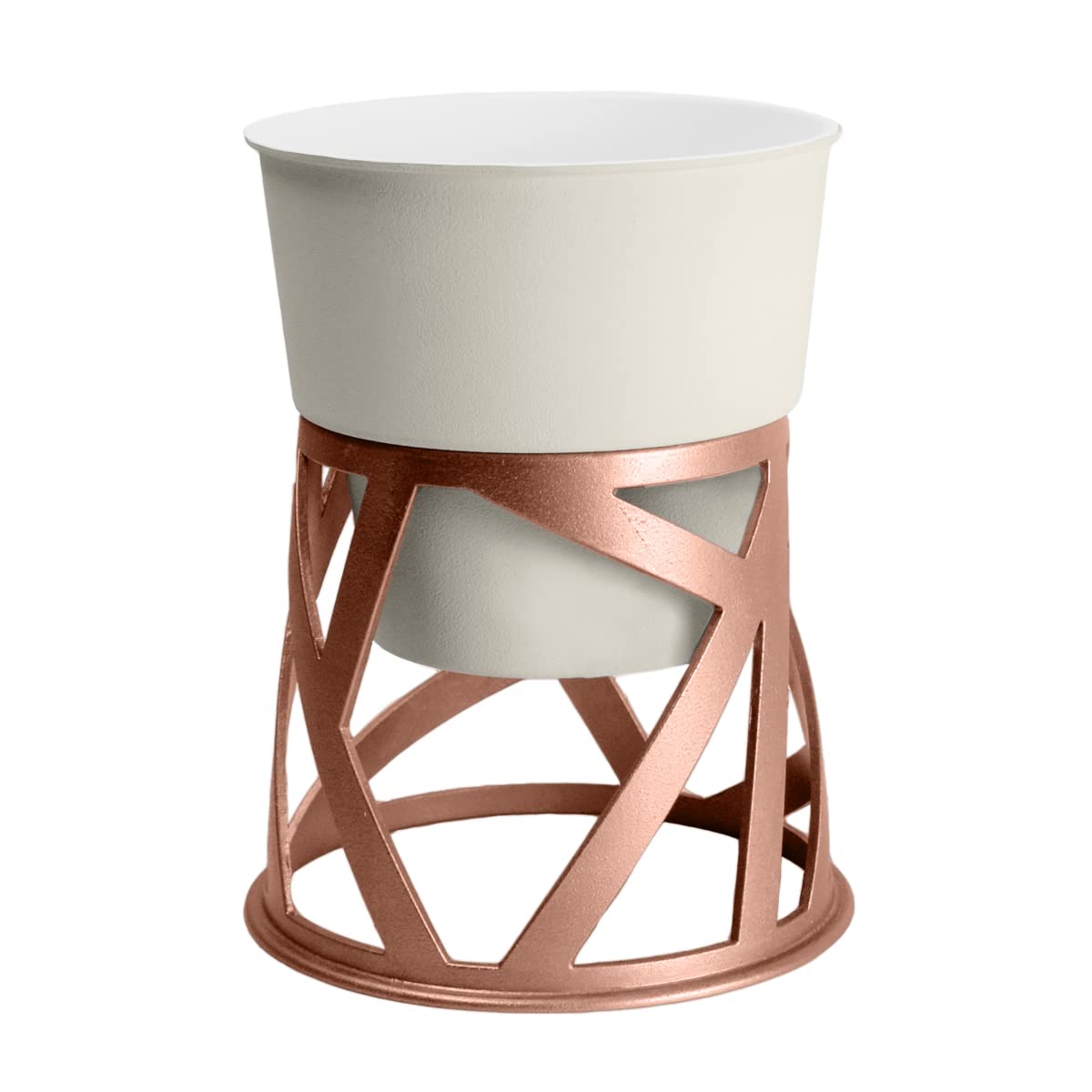 The HC Companies 6 inch Indoor Plant Pot with Stand – Small Curio Planter in Cottage Stone with a Geometric Stand in a Copper Finish
