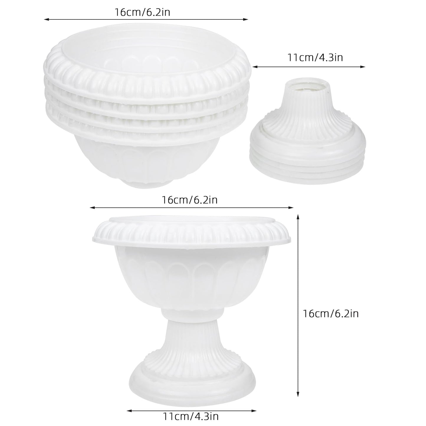 Yardwe 4pcs White Urn Planter Plastic Pedestal Flower Vases Plant Pot Grecian Plants Pot Roman Flower Pot for Yard Garden Porch Front Door
