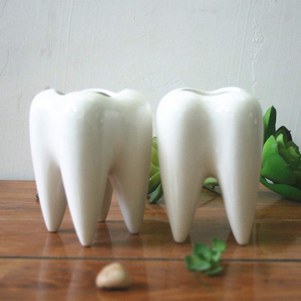 DOITOOL Teeth Shaped Ceramic Plant Pot 3.93X2.75X1.57In White Succulent Planter Pot Container for Indoor Plants Home Ornament Desktop Decoration